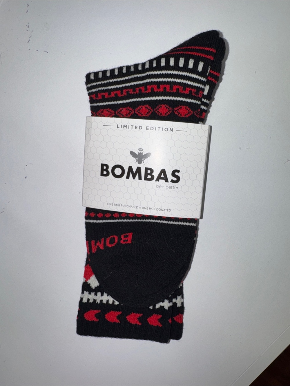 Bombas Black, Red & White Patterned Crew Socks